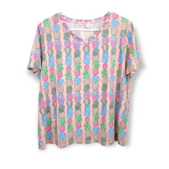 fresh produce Tops - FRESH PRODUCE Pineapple Crush Neon V-Neck Tee Shirt Blush Pink XL